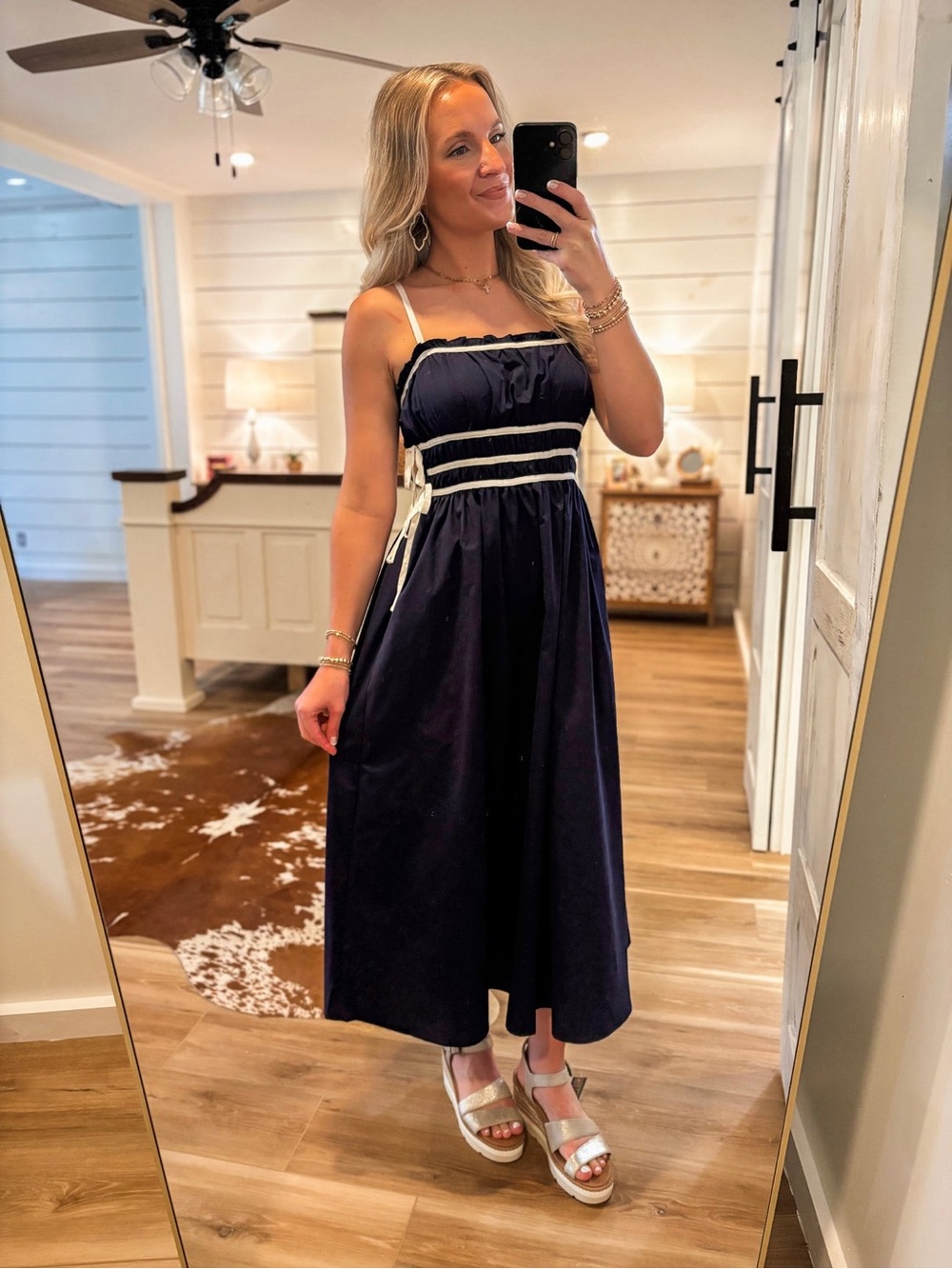 ODA Navy Contrast MIDI Dress Size Small